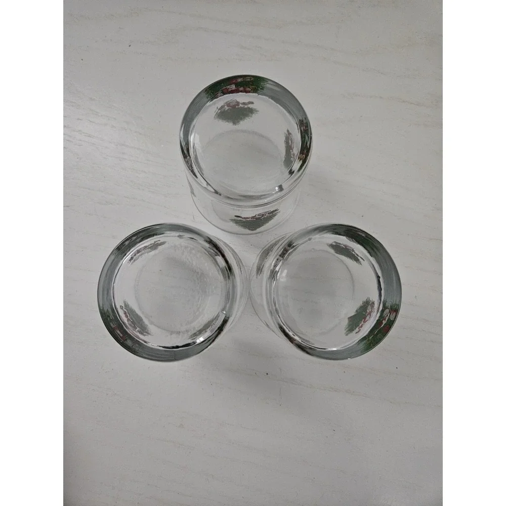 Christmas Tree Glasses Lowball Whiskey Rocks Retro Glass Set of 3 Vintage‎